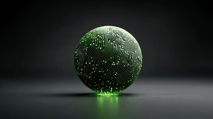 Wall Mural - abstract 3d render of a green circuit globe floating in dark tech space, global technology concept