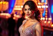 © Jenes - Stunning brunette in shimmering sequined gown, long hair, style
