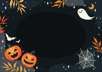Wall Mural - halloween holiday banner design with ghosts, stars and pumpkin. vector illustration