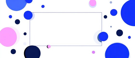 Wall Mural - abstract background with blue and pink circles and rectangle frame for text or product placement mod