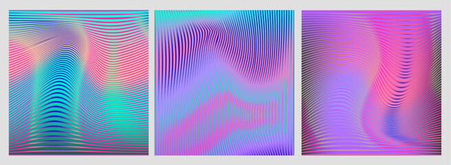 Wall Mural - abstract vector background in modern optical art style with wavy, curved black lines over vibrant pi