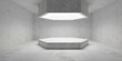 © Shawn Hempel - Abstract empty, modern concrete room with hexagonal light shaft and matching podium or dais and rough floor - industrial interior background template