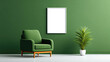© Mongkol - Modern green living room decor featuring vibrant armchair indoor plant and blank frame for art display minimalist design stylish environment cozy atmosphere