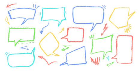 Wall Mural - cartoon color speech bubbles with rough crayon texture and graffiti style. abstract charcoal set for