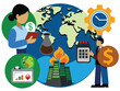 © soniya - Global economy and business concepts illustrated with diverse icons on white background