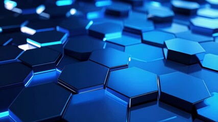 Wall Mural - Abstract honeycomb pattern composed of blue hexagon tiles reflecting light, creating a futuristic texture for digital design.