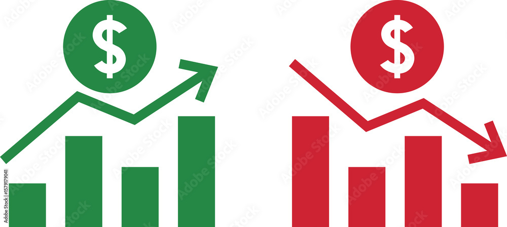 Illustration Stock Money increase and decrease icons. Low or high total ...