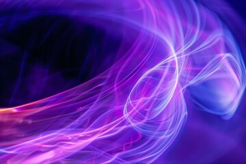 Wall Mural - flowing lines of light in shades of purple and pink create a dynamic, swirling vortex against a dark