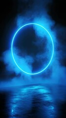 Wall Mural - A blue circle is in the middle of a dark background. The circle is surrounded by a blue fog