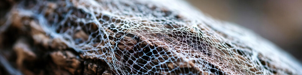 Spiderweb on Log: Detailed Close-up
