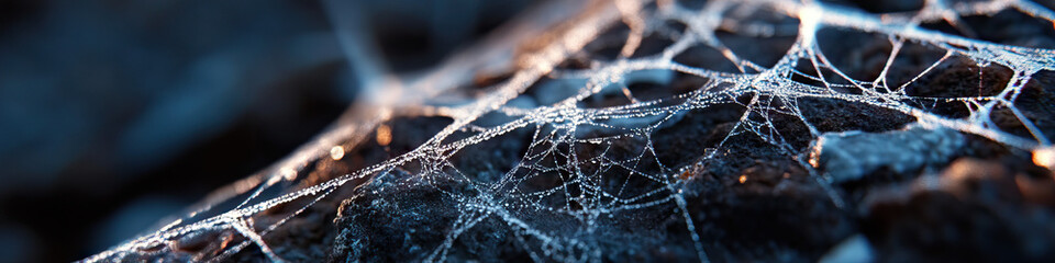 Dew-Covered Spiderweb on Rough Surface