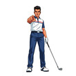 © Rapupi - A male golfer points directly at the viewer, holding a golf club.