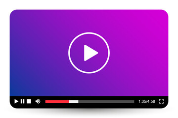 multimedia video player with play button, video streaming frame on internet, play video window with 