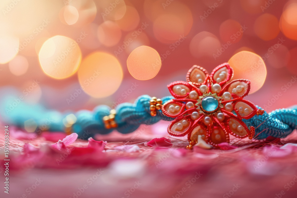 colorful rakhi woven with pearls on light blue background Stock Photo ...