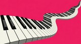 Surreal flowing piano keyboard on a pink background isolated PNG with Transparent Background