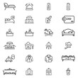 © adobe - Collection of hotel related icons including furniture, services, and amenities in line art style