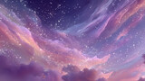 Pink unicorn sky with stars. Cute purple pastel background. Fantasy dreaming galaxy and magic wavy space with fairy light