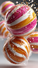 Wall Mural - A playful candy background composition featuring twisted lollipops and pastel-colored sweets that appear to float in the center of the frame. Designed for product designers, packaging designers and ad