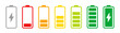 © Yevhenii - Battery level indicators. Colorful battery charge level icons. Battery power level pictograms in outline style. Vector
