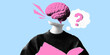 © Teodora ART - Brain head collage with question mark and speech bubble in pop art halftone design.
