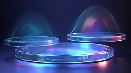 Wall Mural - Three clear glass plates with a blue background. The plates are in a row