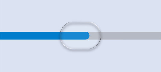 Blue progress bar in a liquid glass element. Modern ui ux design concept for loading and download visualization.