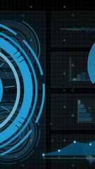 Wall Mural - animation of circles, graphs, circuit board pattern against black background