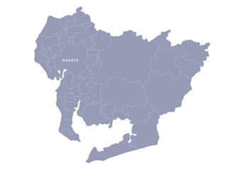 Naklejka na meble グレー色の日本地図,  愛知県の行政区分付き地図, Gray map of Japan, Aichi prefecture
