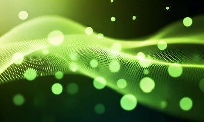 Wall Mural - abstract digital background with a green gradient and a wave of dots in a dark blue color.