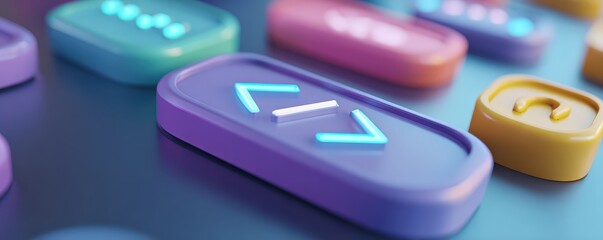 close-up of colorful 3d buttons displaying coding symbols on a smooth surface, symbolizing programmi