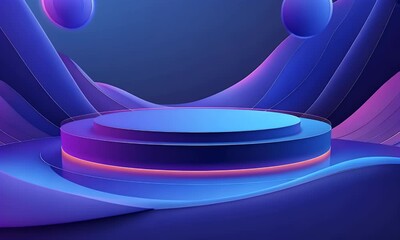Wall Mural - abstract futuristic blue technology background with glowing circular podium and hologram elements fo