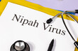 © Kamitana - A Paper with “Nipah Virus” Title in Clipboard Set on the Desk with Stethoscope – Zoonotic Brain Infection Concept