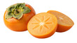 © Nuwan - Fresh ripe persimmon fruit whole and sliced healthy eating antioxidant food source isolated on black background