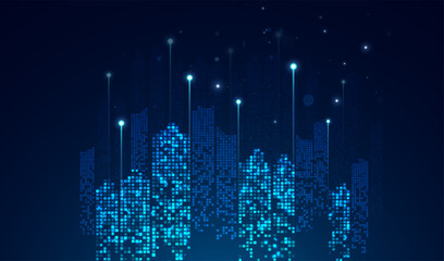 Abstract cityscape with bright glowing lights. Graphic concept for your design.