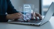 © Armin - Online Invoice Management Concept Person Typing on Laptop with Digital Invoice and Dollar Sign Overlays for Efficient Billing