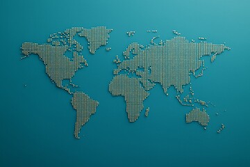 Wall Mural - dotted world map made of golden spheres on blue background in minimal creative graphic style represe