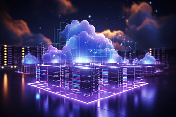 Wall Mural - online data storage and cloud computing technology optimizing modern business networks
