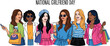 © Wajid - Vector art of a group of stylish girlfriends are celebrating national girlfriend day with shopping bags and drinks, isolated on white background