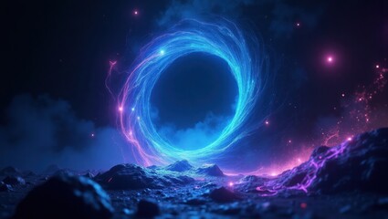 Wall Mural - A vibrant, swirling portal through a night sky landscape.