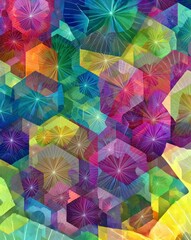 Wall Mural - Colorful abstract geometric shapes layered in vibrant hues create a dynamic visual experience, showcasing depth and movement in a captivating design for artistic expression