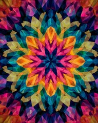Wall Mural - Vibrant abstract geometric pattern with colorful shapes and intricate designs, creating a visually striking composition that evokes energy and creativity in artistic expression