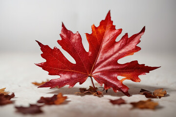 generous back side of red autumn leaf of maple tree