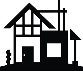 Wall Mural - simple black house icon with roof and door on white background