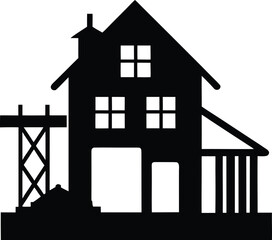 Wall Mural - house icon set with black silhouette of residential buildings and roofs in simple design