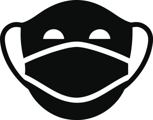 Wall Mural - black and white smiling face mask icon illustration simple happy expression symbol design