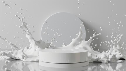 Wall Mural - white liquid wave around empty display stage, milk splash effect in 3d render