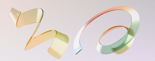 Wall Mural - glass spiral shapes with rainbow gradient effect - twisted transparent ribbon and curved holographic