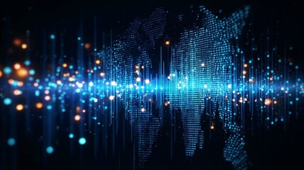 Wall Mural - futuristic cyber connected world map with data streams and global information exchange background