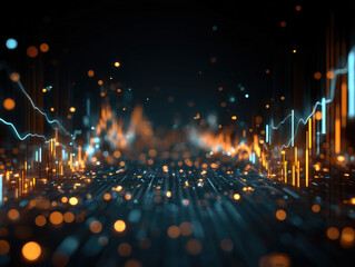 Abstract Futuristic Data Flow: Glowing Orange & Teal Lines
