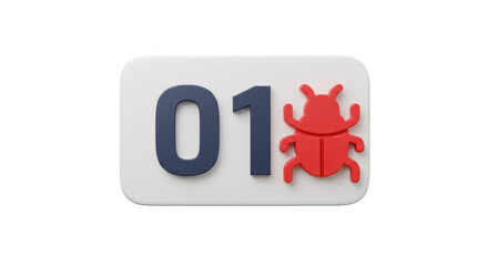 3D Render of Bug Number 01 Badge Icon for Code Error Problem